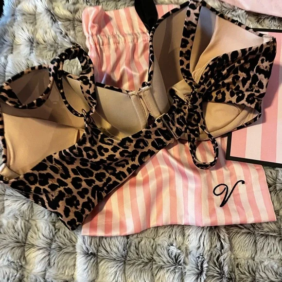 Victoria's Secret Animal Print  SWIM twisted front bikini top 40DD BEAUTIFUL!! - Picture 6 of 11
